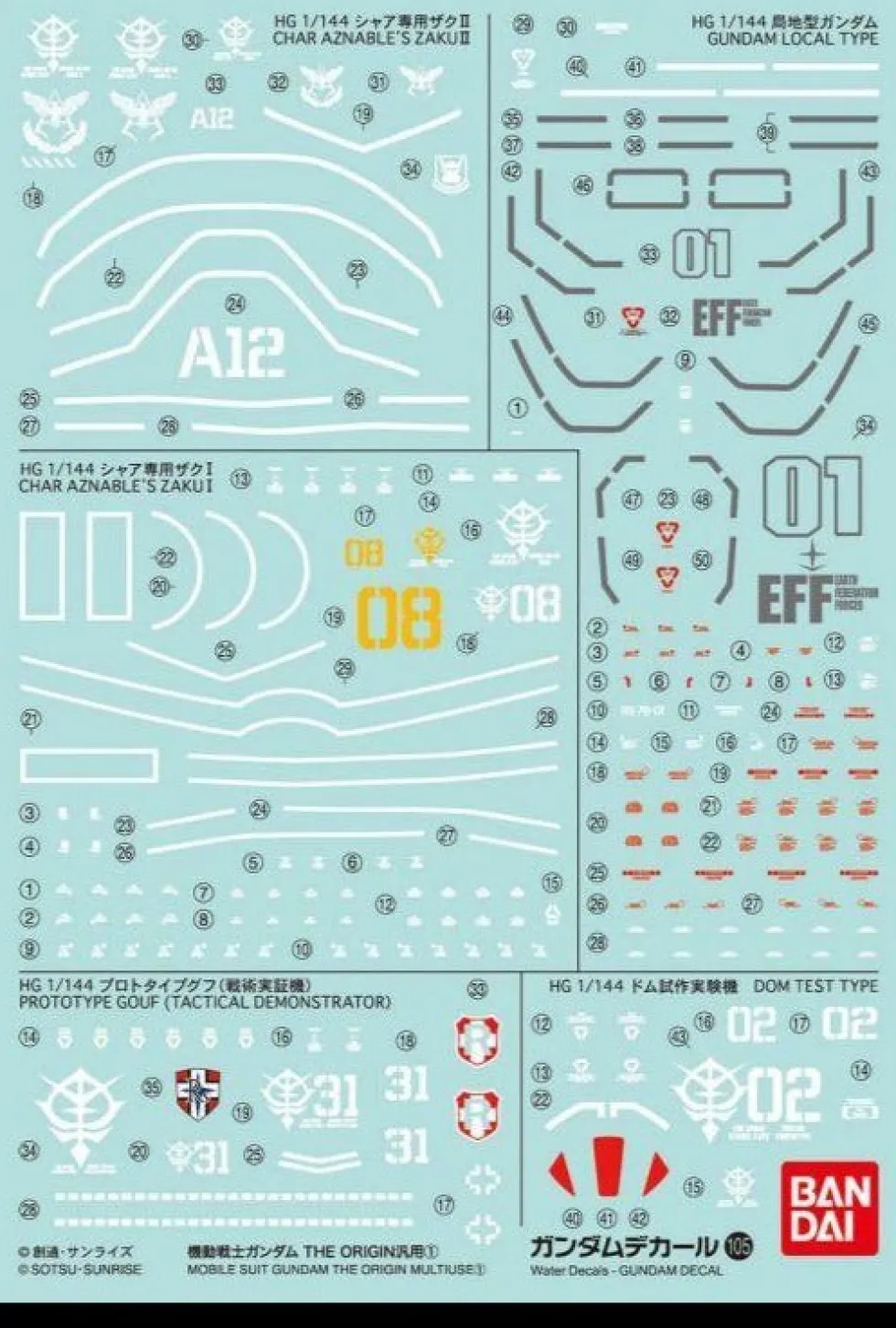 GD-105 HG Mobile Suit Gundam The Origin 1 Decals